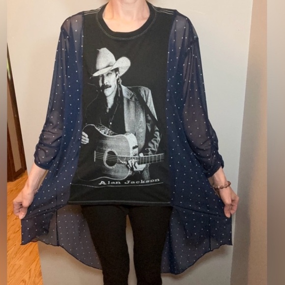 Alan Jackson Upcycle see through sides blue and white polkadot - Picture 10 of 10